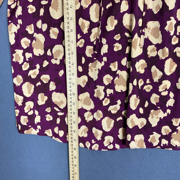 Nine West Top Women's XL Purple Beige Abstract Boat Neck Balloon Sleeve Blouse - Picture 15 of 16